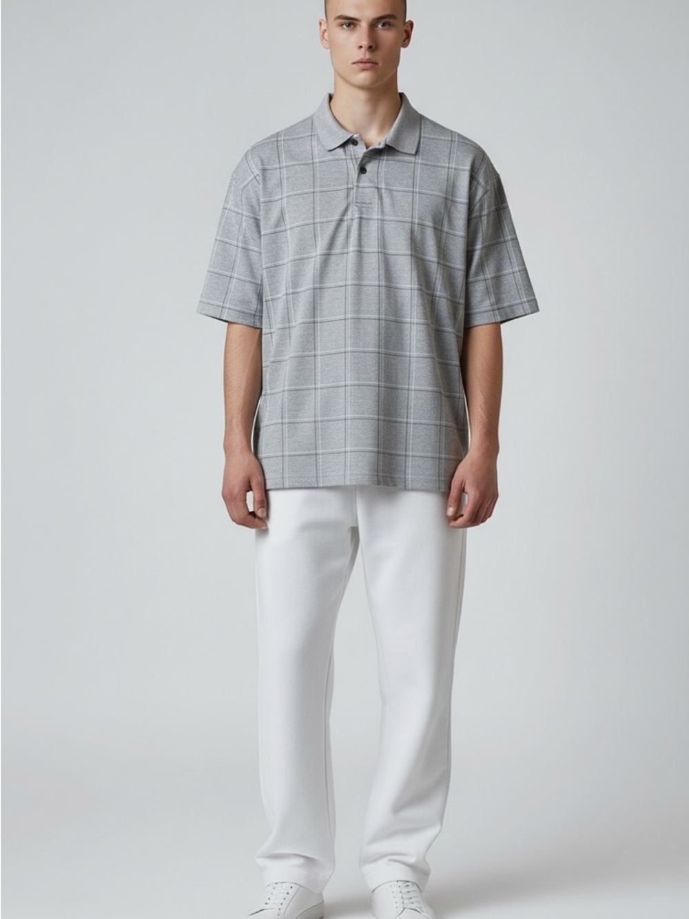 Van Heusen Men's Grey Windowpane Polo Shirt